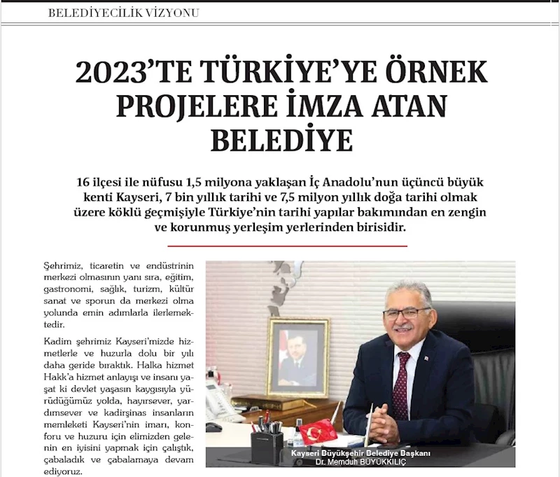 Kayseri Büyükşehir, TBB Dergisi’nde 2023’teki Başarılı Çalışmaları İle Geniş Yer Buldu