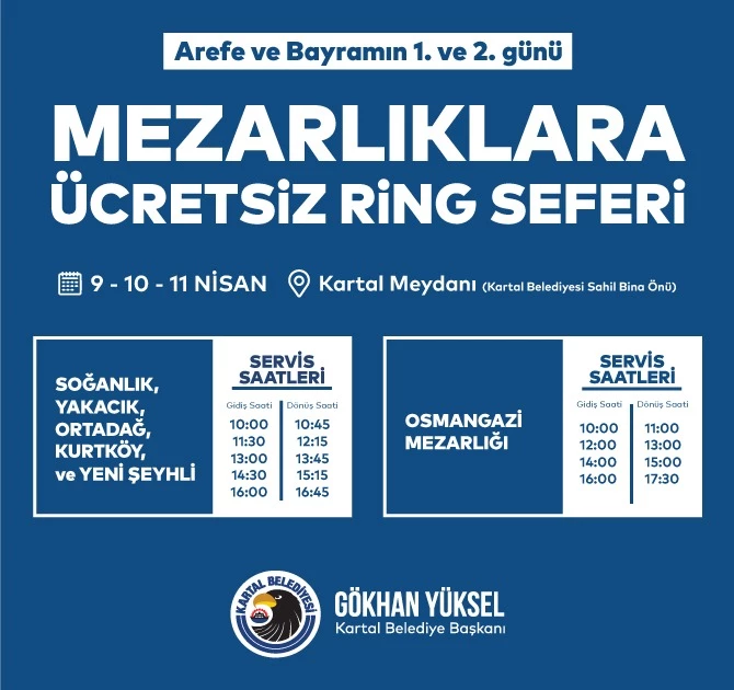 KARTAL BELEDİYESİ’NDEN RAMAZAN BAYRAMI’NDA MEZARLIKLARA ÜCRETSİZ ULAŞIM HİZMETİ